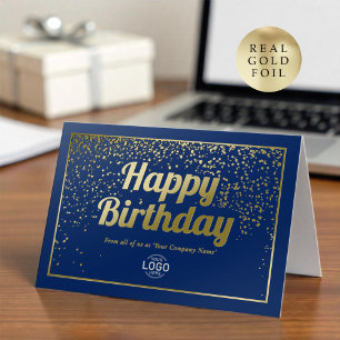 Logo Corporativo Elegante Azul Dorado Feliz Cumple