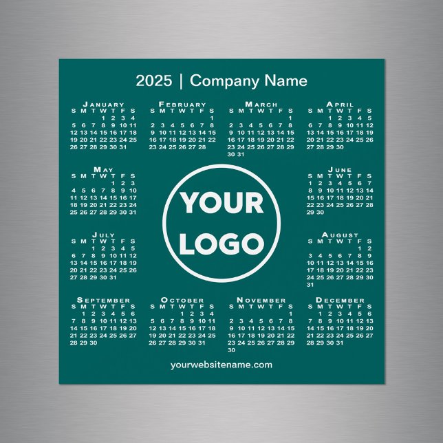 Logo de la Compañía del Calendario 2025 en el imán (2025 Calendar Company Logo on Teal Green Magnet in situ)