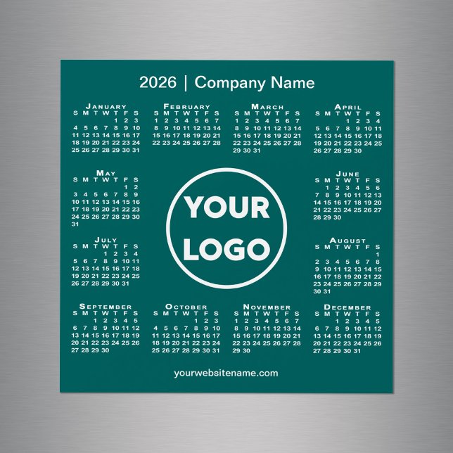 Logo de la Compañía del Calendario 2026 en el imán (2026 Calendar Company Logo on Teal Green Magnet, in situ)