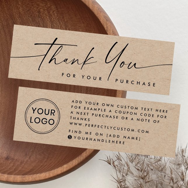 Logo de papel Kraft escrito a mano gracias inserta (Handwritten Kraft paper logo thank you insert card)
