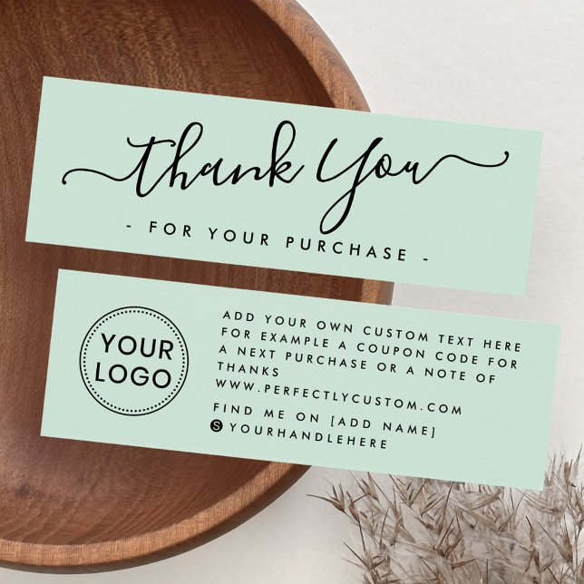 Logo de personalizado verde claro gracias insertar (Light mint green custom logo thank you insert card)