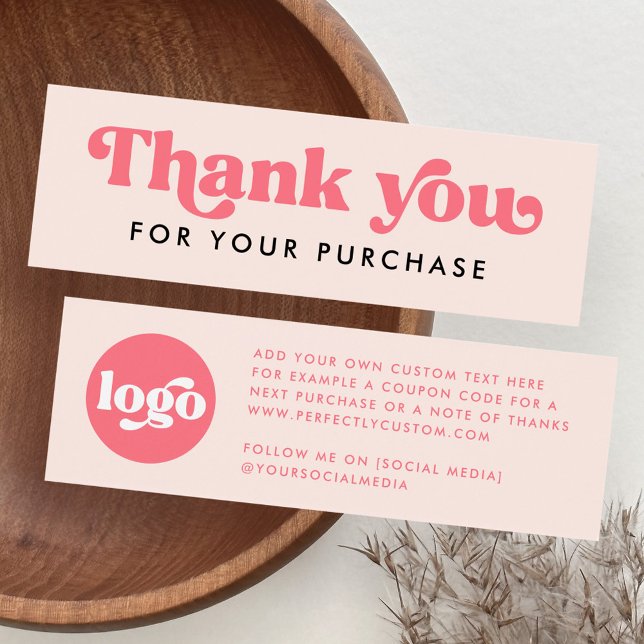 Logo de Retro Boho color rosa negro gracias insert (Retro boho logo blush pink thank you insert card)