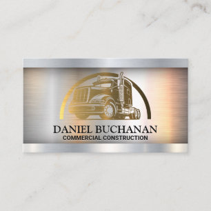 Logo de Semi Truck   Tarjeta de visita Gold Metall