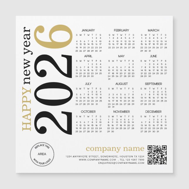 Logo del Calendario 2026 Código QR Feliz Año Nuevo (Anverso)