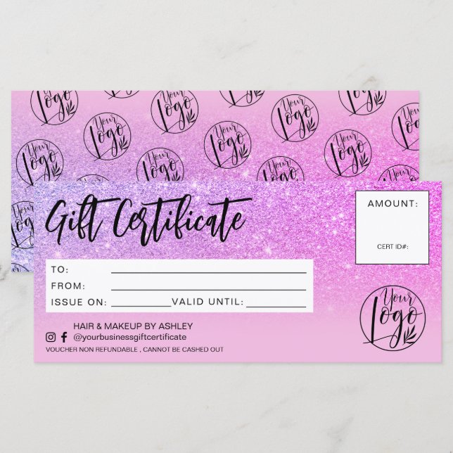 Logo del certificado de regalo de moda rosa purpur (Anverso / Reverso)