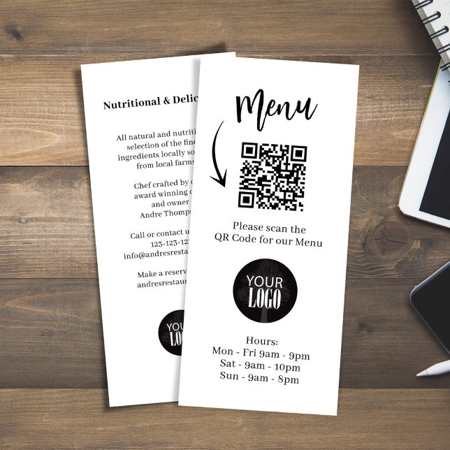 Logo del folleto de marketing Código QR simple (Simple QR code menu card with add your logo template. )