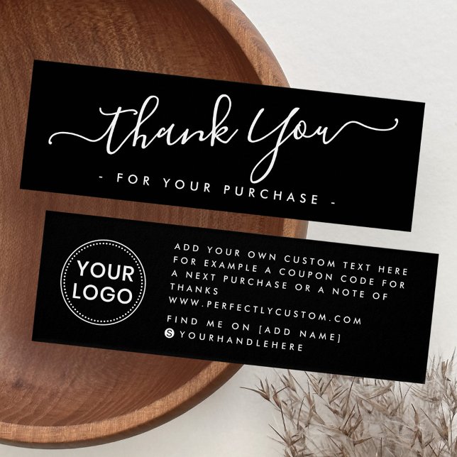 Logo del negocio de guiones negros gracias inserta (Black script business logo thank you insert card)