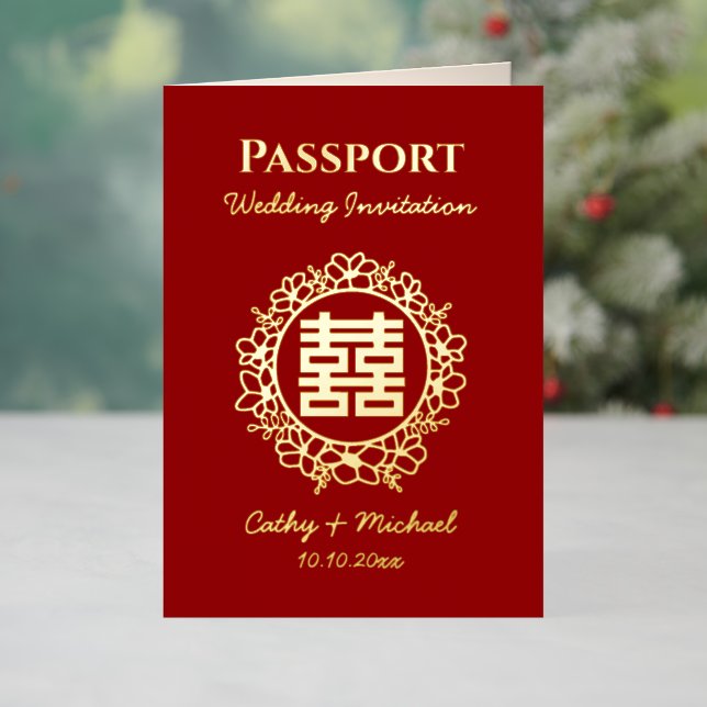 Logo del pasaporte rojo invitación a la boda china (Vacaciones in situ)