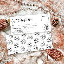 Logo minimalista del certificado de regalo en blan