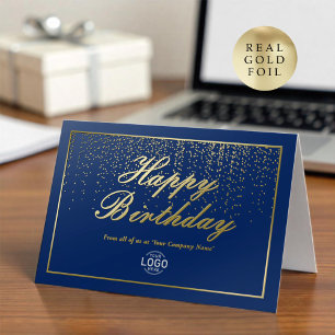 Logo Profesional Negocio Azul Feliz Cumpleaños