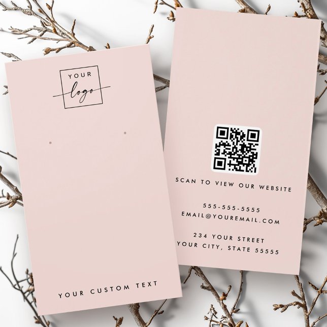 Logo rosa claro rojo tarjeta de visualización QR e (Light blush pink logo QR earring display card)
