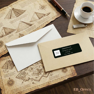 Logotipo blanco en etiqueta de dirección comercial