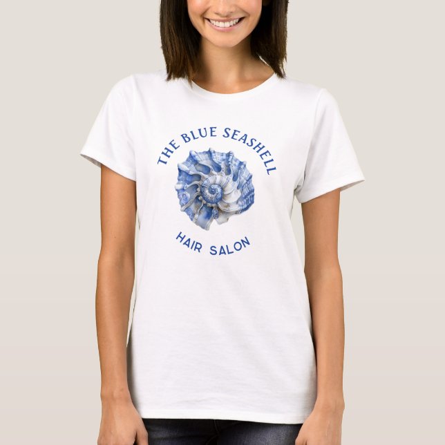 Logotipo Blue Seashell Salón De Belleza Camiseta (Anverso)
