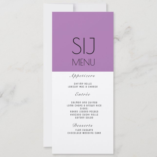 Logotipo boda Menú de cena violeta en bloque de co (Anverso)