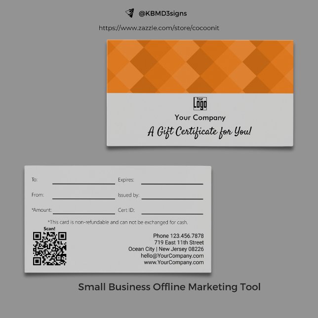 Logotipo Código QR Certificado de regalo de Naranj (Logo QR Code Gray Black Orange Gift Certificate)