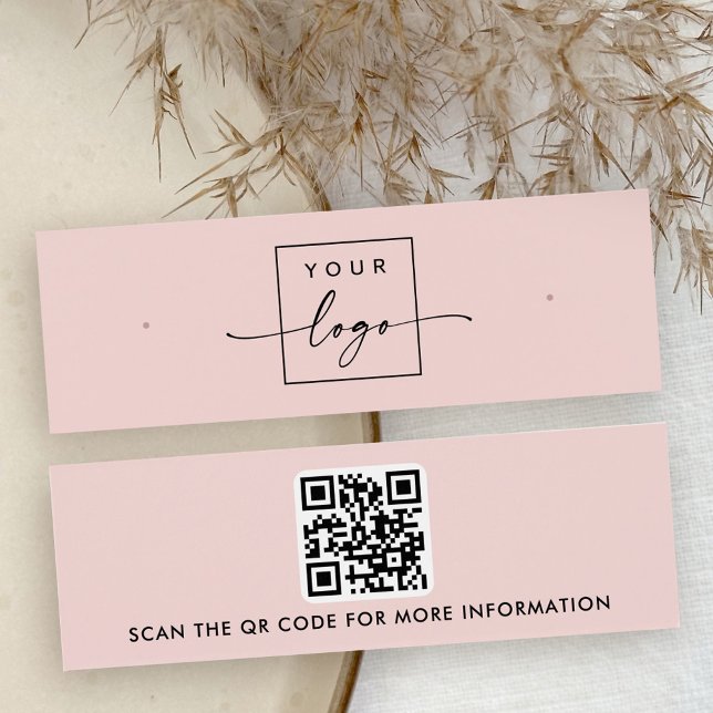 Logotipo Código QR código sonrojo rosado tarjeta d (Logo QR code blush pink stud earring display card)
