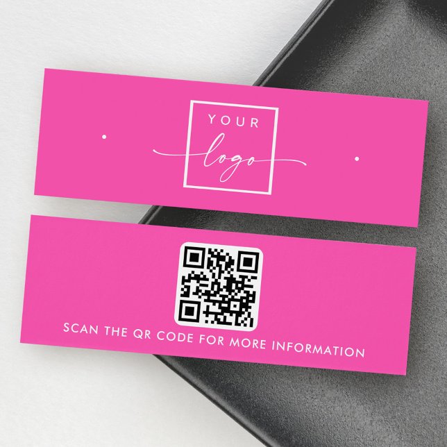 Logotipo código QR tarjeta de presentación de ancl (Logo QR code hot pink stud earring display card)