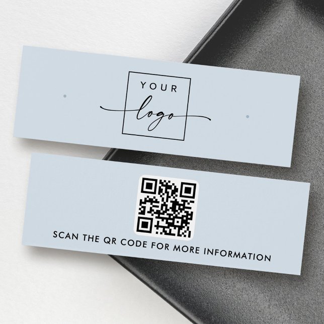 Logotipo código QR tarjeta de presentación de zanc (Logo QR code light blue stud earring display card)