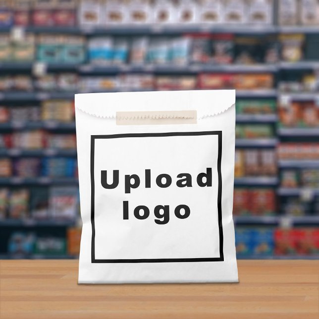 Logotipo comercial en la bolsa de papel blanco (White paper bag with your business logo displayed in a store)