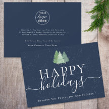Logotipo de árboles de Navidad modernos azul marin