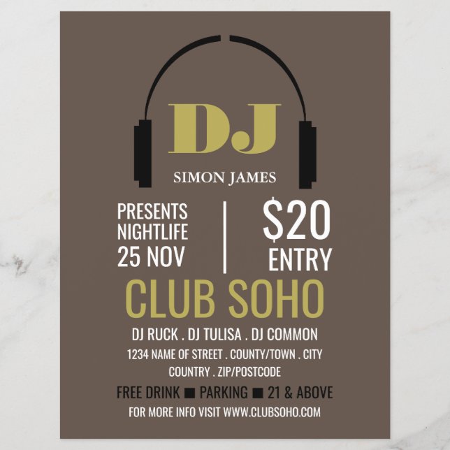 Logotipo de auriculares, DJ, Volante publicitario  (Frente)