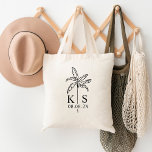 Logotipo de Boda de monograma personalizado Bolsa<br><div class="desc">Personalizado Monograma Boda Logotipo Palm Tree Tote Bag,  Guardar La Fecha</div>