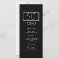Logotipo de boda Menú de cena con borde de falso o
