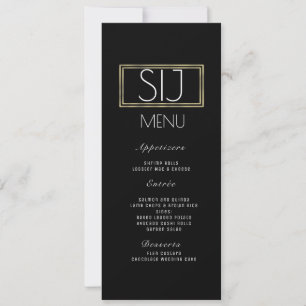 Logotipo de boda Menú de cena con borde de falso o