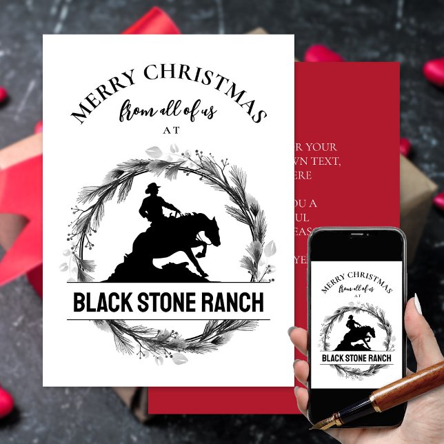 Logotipo de branding de rancho de caballos Navidad (Merry Christmas reining horse horse barn, stable, horse ranch logo Christmas card)