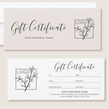 Logotipo de certificado de regalo Script minimalis