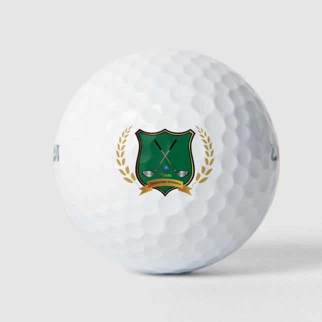 Logotipo de Escudo de golf con bolas de golf Clubs (Anverso)
