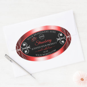 Logotipo de etiquetas de productos rojos con joyas