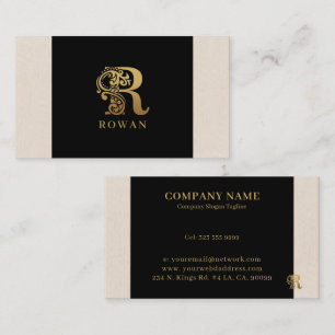 Logotipo de lujo R en oro en tarjeta de visita neg