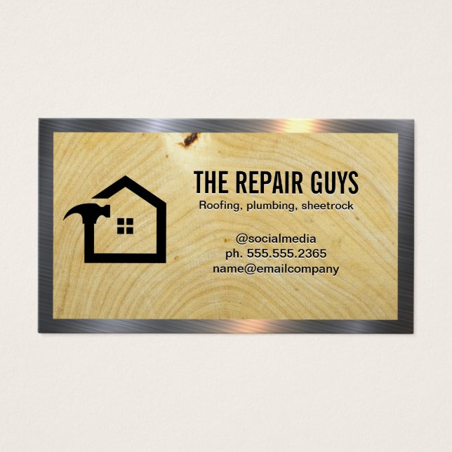 Logotipo de martillo residencial | Grano de madera (Frente)