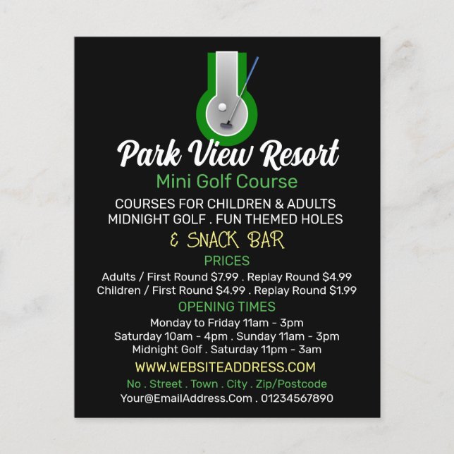Logotipo de mini golf, publicidad del campo de min (Frente)