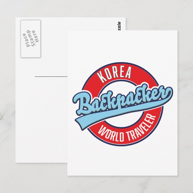 logotipo de mochilero viajero mundial Perú. postal (Anverso / Reverso)