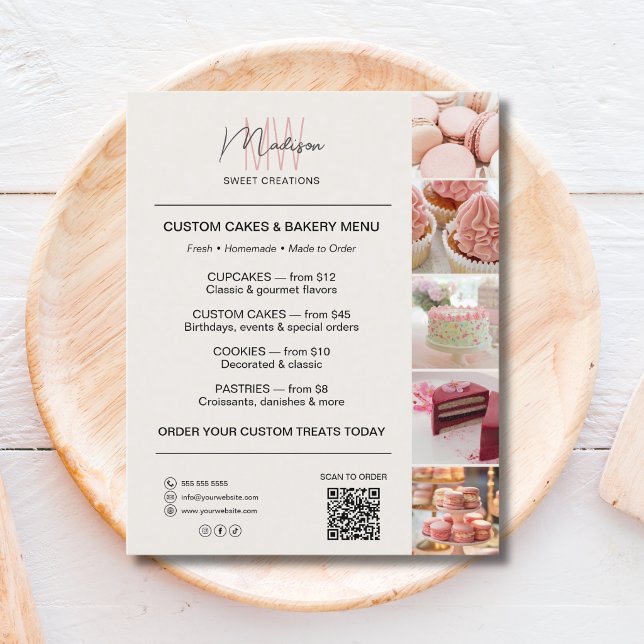 Logotipo de Monograma Moderno Menú de Panadería QR (Modern Monogram Logo Bakery Menu QR Flyer)