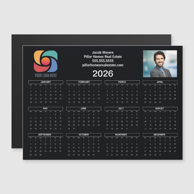 Logotipo de negocio personalizado 2026 Calendario  (Anverso/Reverso)