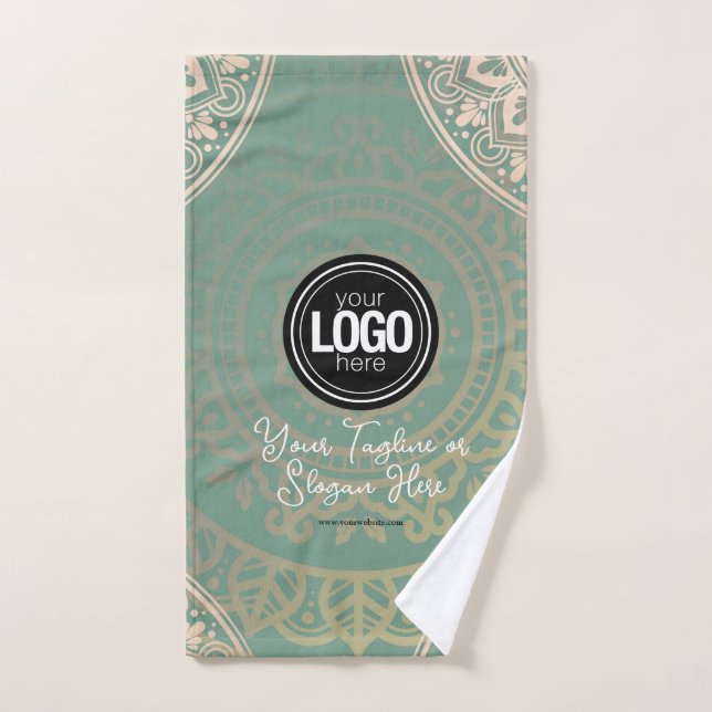 Logotipo de negocio personalizado | Yoga verde ele (Toalla de mano)