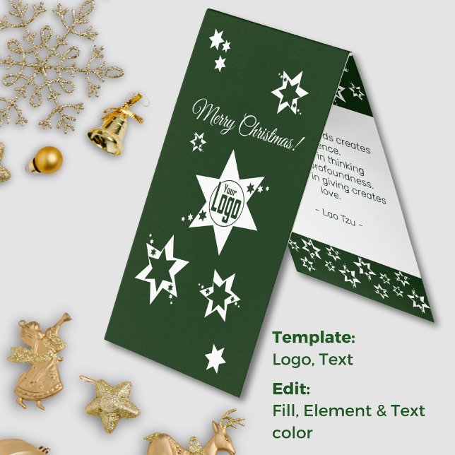 Logotipo de personalizado Tarjeta de estrellas par (Custom Logo Lawn Service Christmas Stars Card, Green and White Card)