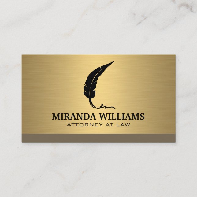 Logotipo de pluma | Tarjeta de visita Gold Metalli (Anverso)