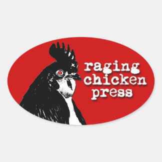 Logotipo de pollo enarbolado Pegatina oval con tex