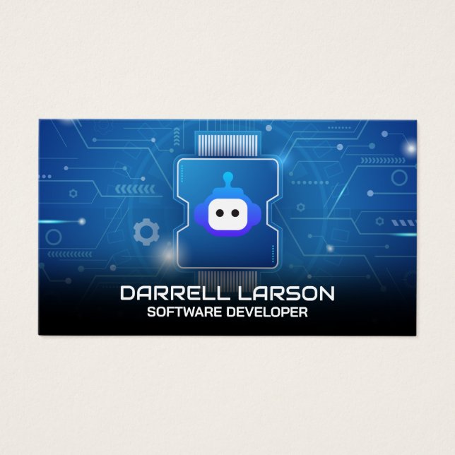 Logotipo de Robot | Tarjeta de circuito azul  (Frente)
