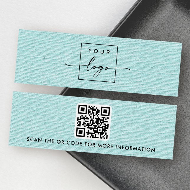 Logotipo de ropa de cama azul Aqua tarjeta de pres (Aqua blue linen logo QR stud earring display card)