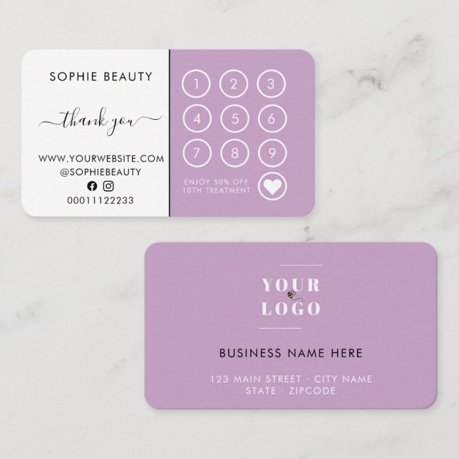 Logotipo de Salón de Belleza Lilac Gracias Tarjeta (Anverso / Reverso)