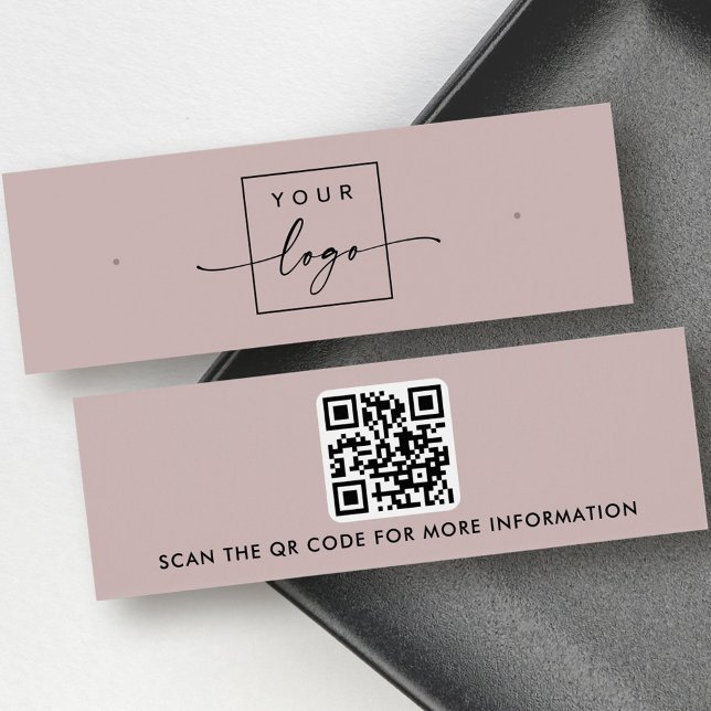 Logotipo de tarjeta de visualización del anillo de (Logo QR code rose taupe stud earring display card)