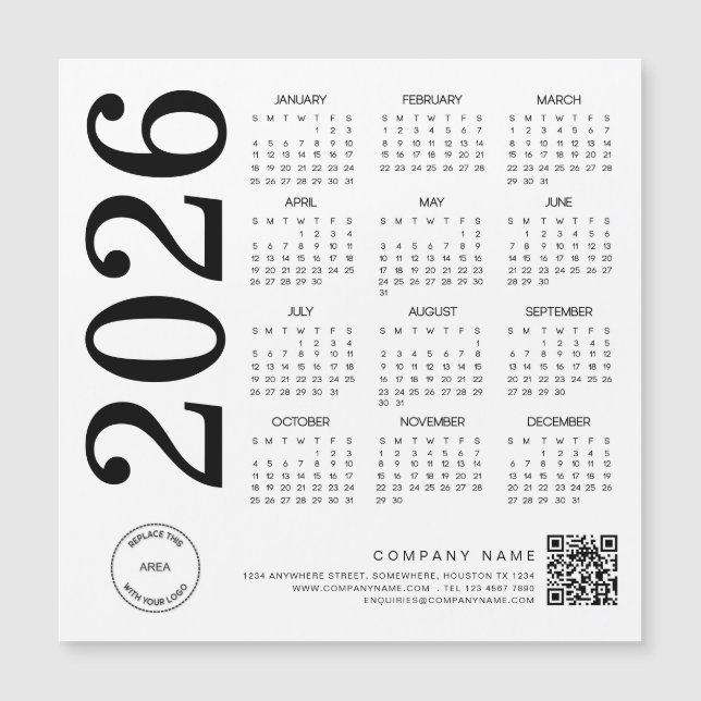 Logotipo del calendario 2026 Código QR Negro y Bla (Anverso)