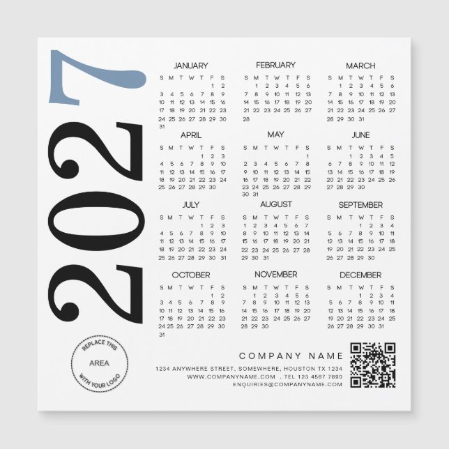 Logotipo del calendario 2027 Código QR Azul Negro  (Anverso)