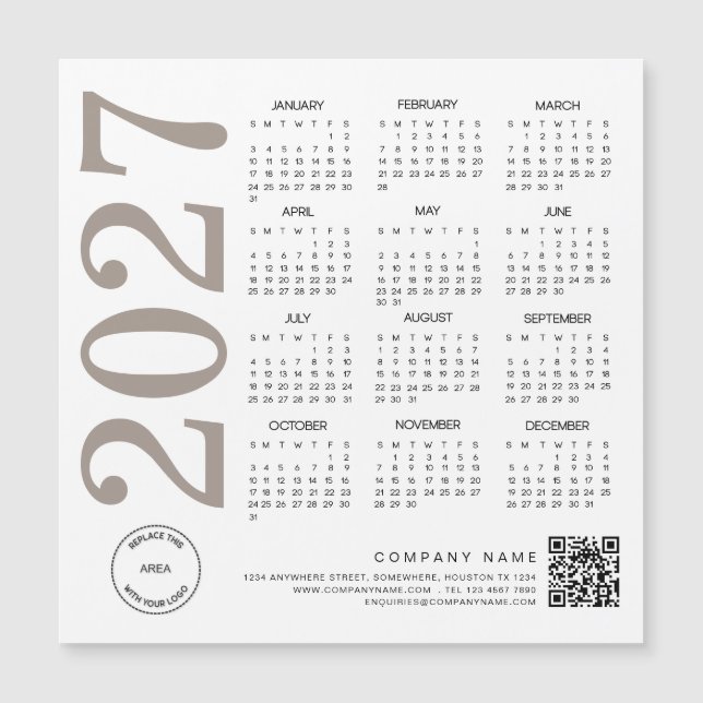 Logotipo del calendario 2027 Código QR Neutro Taup (Anverso)