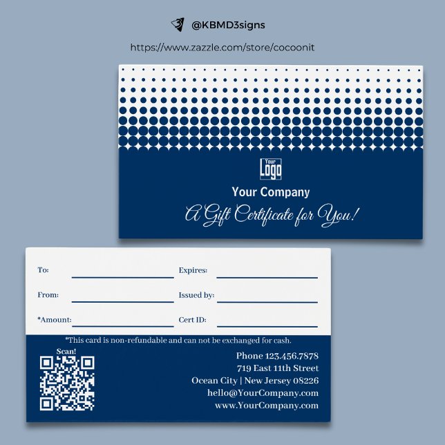 Logotipo del certificado de regalo azul del código (Logo QR Code Promo Blue White Gift Certificate, 3.5x2,  Track.ID, Professional)
